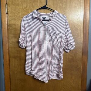 Eddie Bauer Red and White Striped Button-Down Shirt